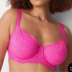 Lace Unlined Full Coverage Bra- Bold Pink 42H